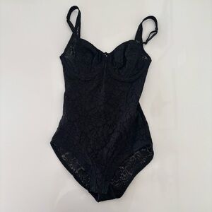 Intimate Details Black Lace 34C Underwire Bodysuit